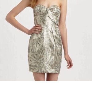 Anthropologie Leifsdottir Gold Strapless Dress Formal Cocktail Gold Snakeskin